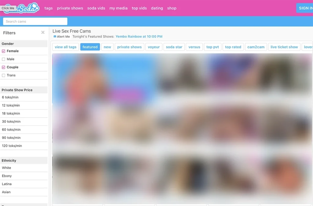 CamSoda homepage in Australia