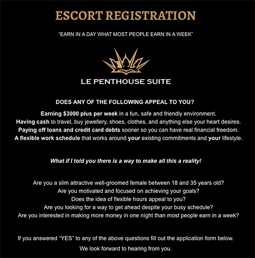 Le Penthouse Suite escort recruitment